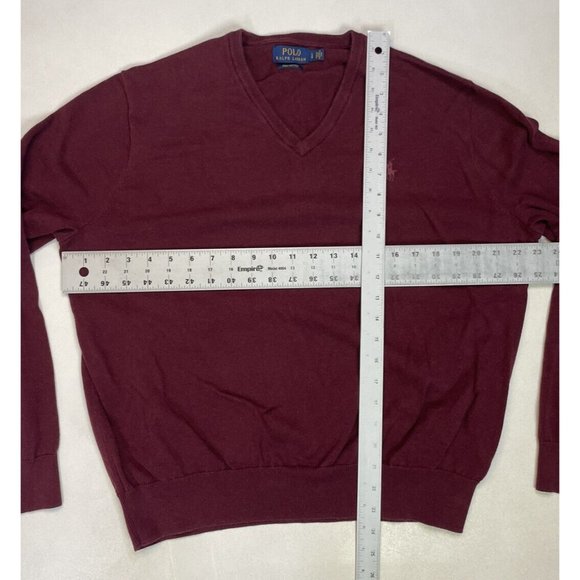 Polo Ralph Lauren V-Neck Lightweight Sweater Men Large Maroon Red Pony - Picture 5 of 5
